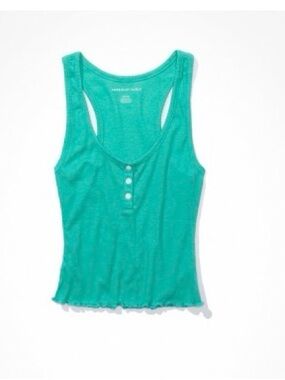 New American Eagle Outfitters Teal Henley Racerback Cropped Tank Large
